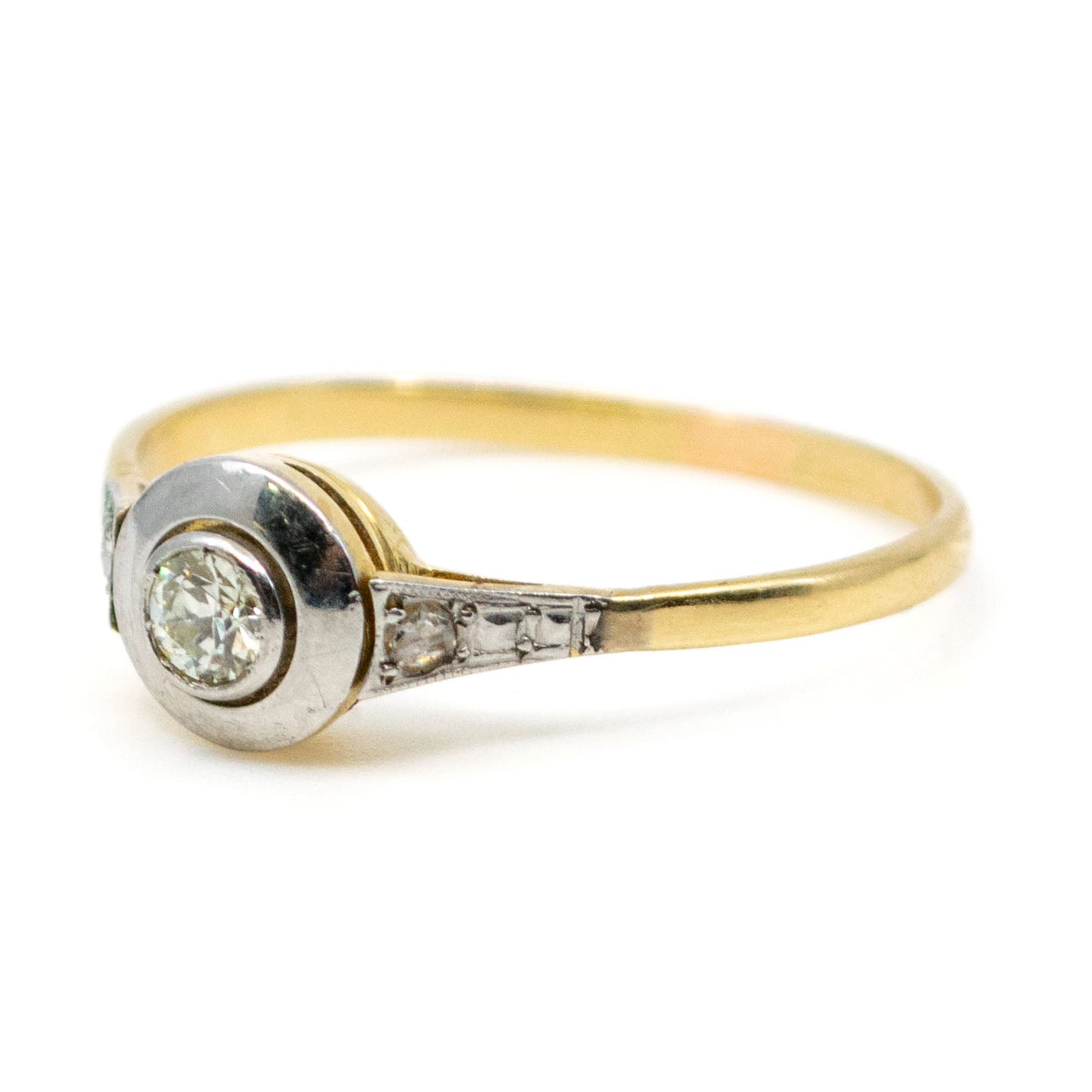 Vintage Platinum and 14 Carat Yellow Gold Old European-Cut Diamond Solitaire Ring