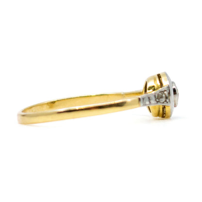 Vintage Platinum and 14 Carat Yellow Gold Old European-Cut Diamond Solitaire Ring