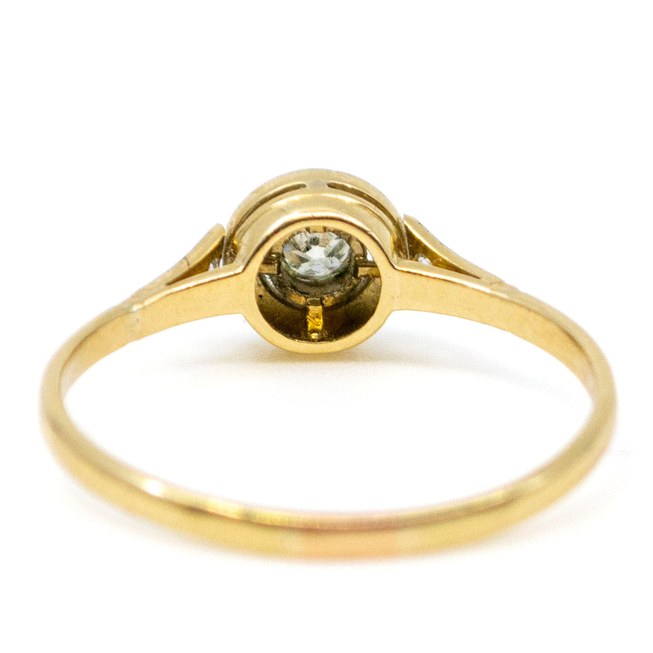 Vintage Platinum and 14 Carat Yellow Gold Old European-Cut Diamond Solitaire Ring