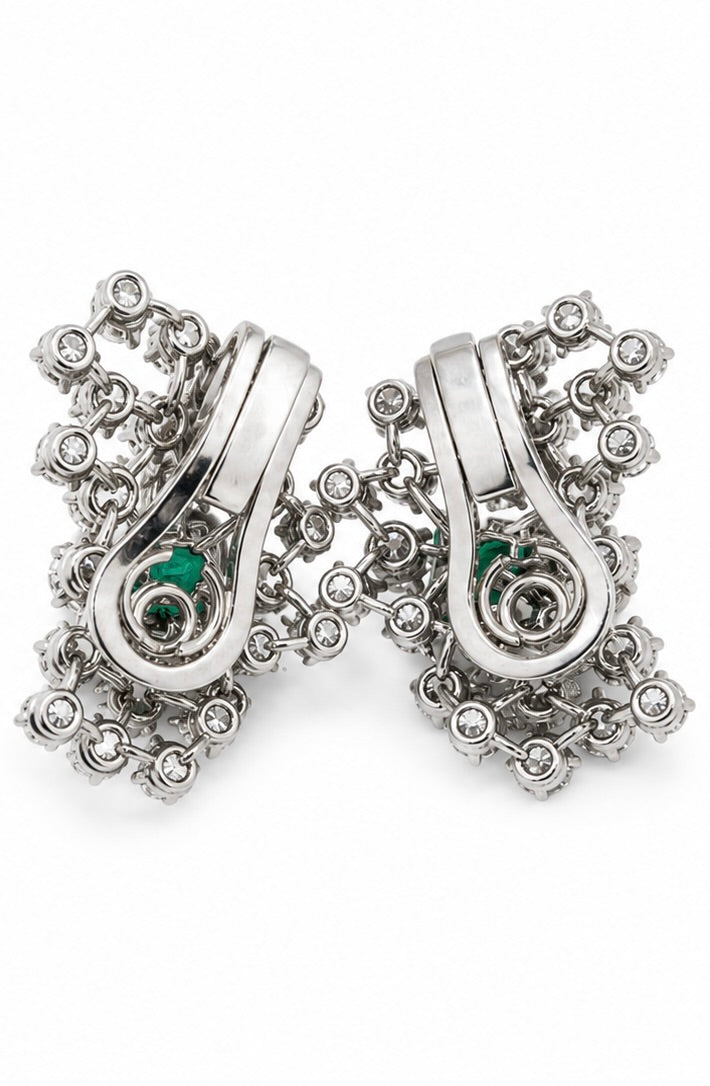 Vintage Colombian Emerald & Diamond Cluster Clip-On Earrings in 18ct White Gold