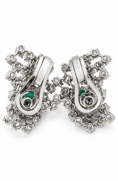 Vintage Colombian Emerald & Diamond Cluster Clip-On Earrings in 18ct White Gold