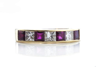 Garrard Princess Cut Ruby and Diamond Half Eternity Ring, 0.64ct princess-cut rubies and 0.48cts princess-cut diamonds, in 18ct Yellow Gold