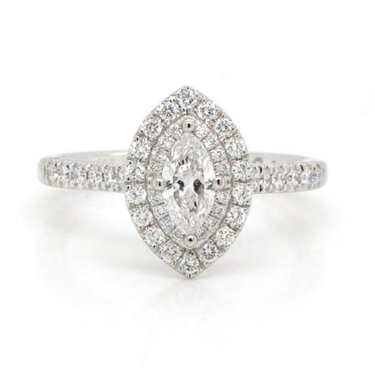 Marquise Cut Diamond Cluster Ring in Platinum, 0.32 carats Certified