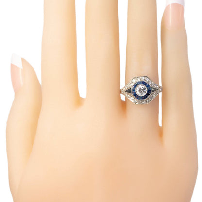 Art Deco Style Sapphire, Diamond and Platinum Target Cluster Ring