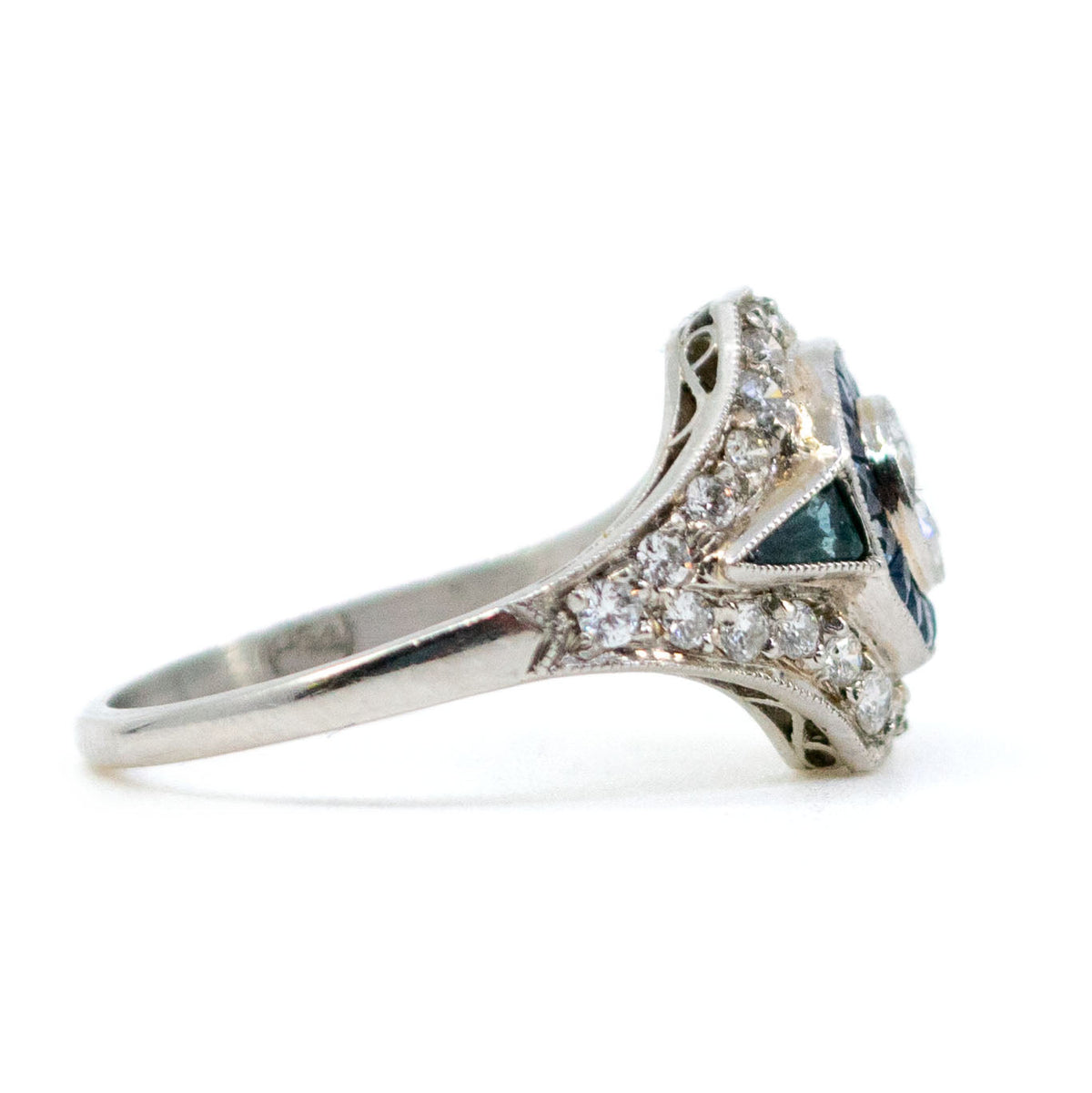 Art Deco Style Sapphire, Diamond and Platinum Target Cluster Ring