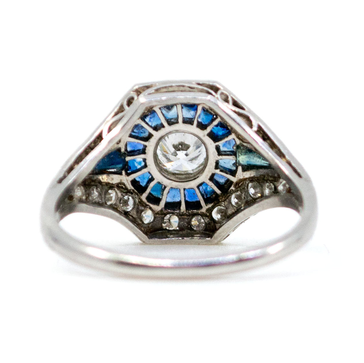 Art Deco Style Sapphire, Diamond and Platinum Target Cluster Ring