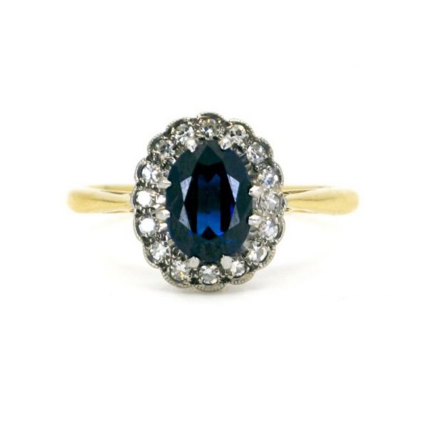 Antique Victorian Sapphire and Diamond Oval Cluster Ring, 1.90cts