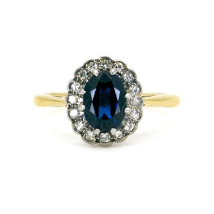Antique Victorian Sapphire and Diamond Oval Cluster Ring, 1.90cts