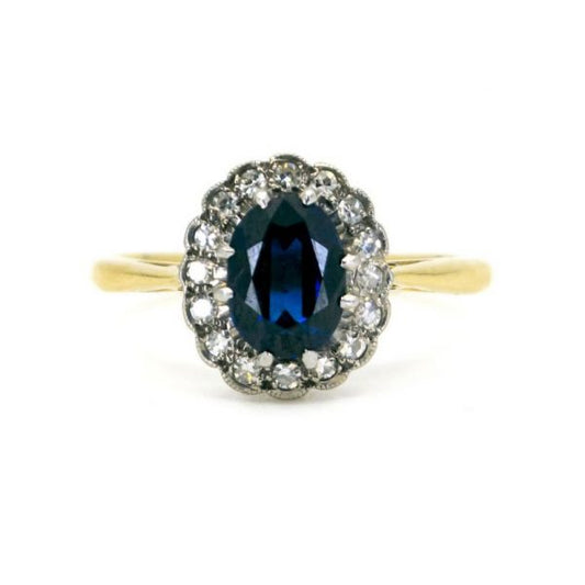 Antique Victorian Sapphire and Diamond Oval Cluster Ring, 1.90cts