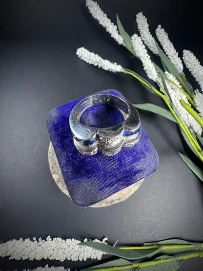 Vintage Retro 1940s Sapphire and Diamond Cocktail Ring in Platinum