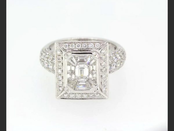 Art Deco Style Diamond Cluster Ring, totaling 3.14 carats