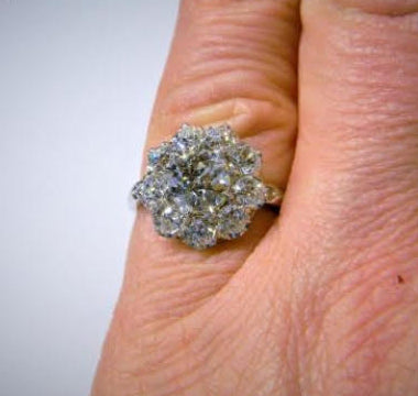 3.5ct Old Cut Diamond Cluster Ring in Platinum, H colour VS2 clarity