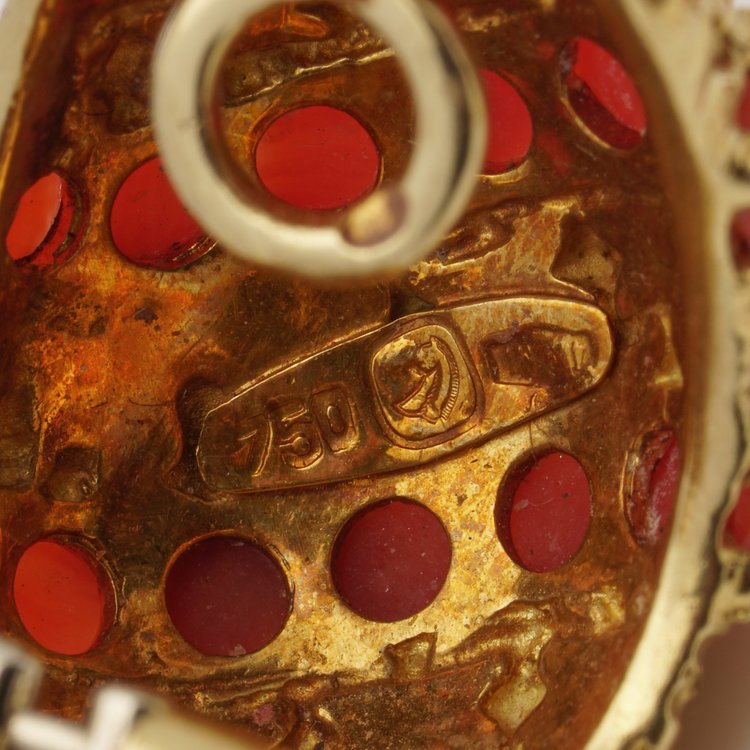 Vintage Cartier Cabochon Coral and 18ct Yellow Gold Clip On Earrings by Signori and Bondioli