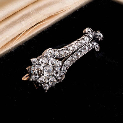 Rare Antique Georgian 1.40ct Old Cut Diamond Cluster Comet Brooch