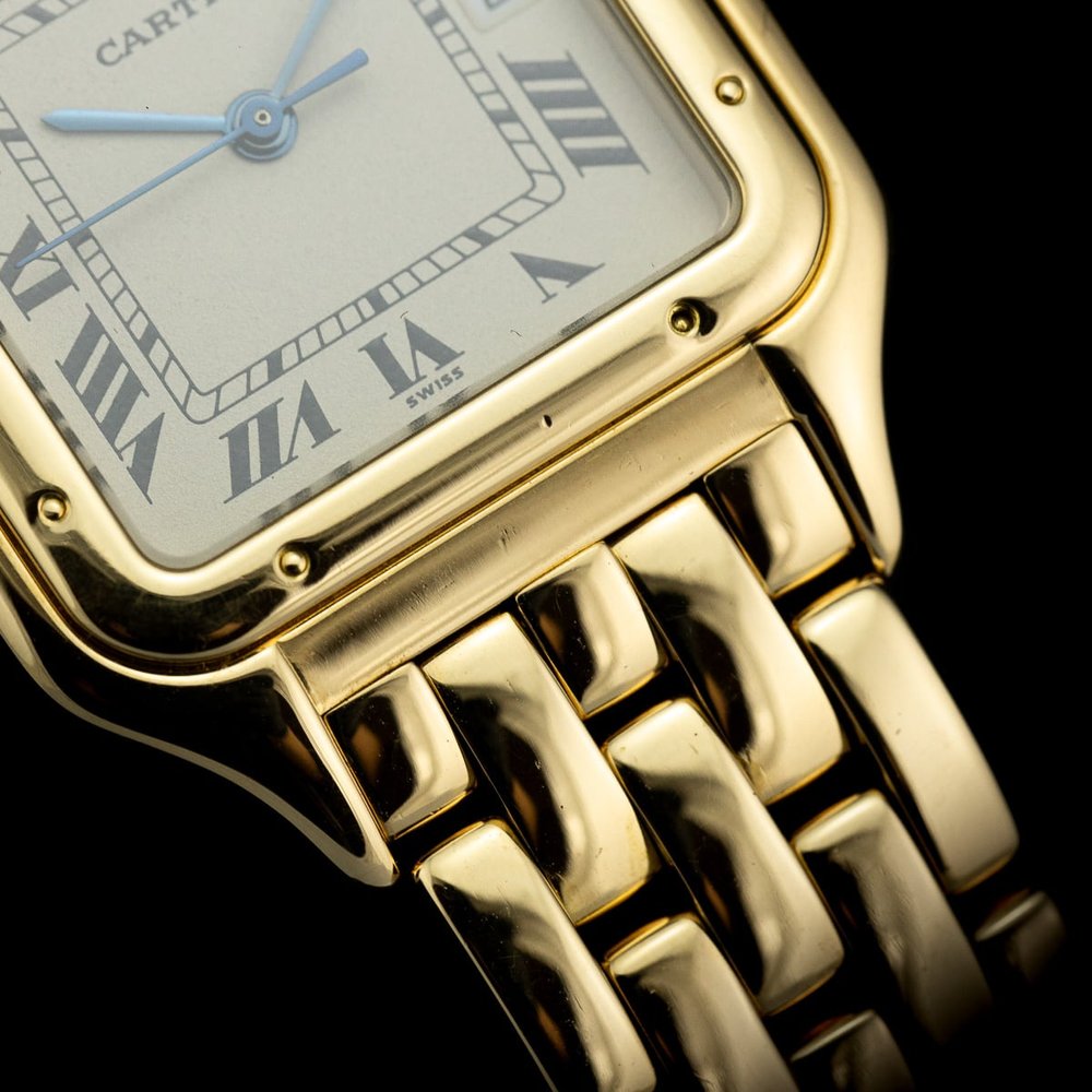 Vintage Cartier Panthere 1060 27mm 18ct Yellow Gold Watch with red suede Cartier pouch and Cartier service papers dated 2005, Circa 1990s