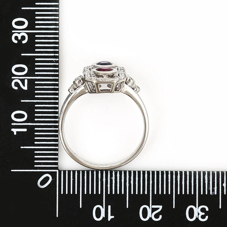 Vintage Boodles Sapphire Ruby Diamond Two Stone Plaque Ring