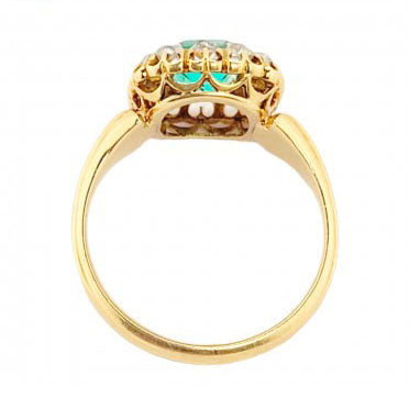 Victorian Antique Colombian Emerald and Old Mine Cut Diamond Cluster Engagement Ring