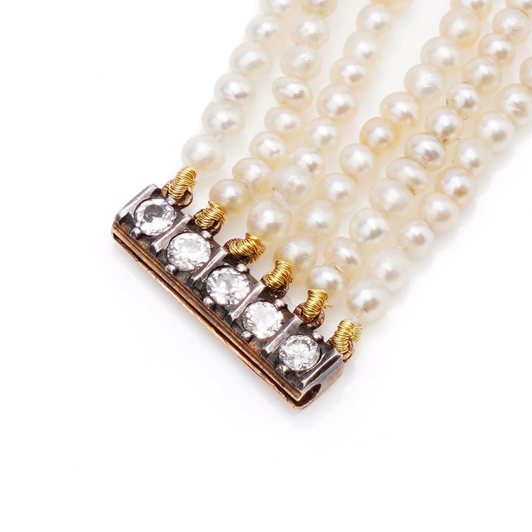 Antique Aquamarine and Diamond Cluster Pearl Bracelet