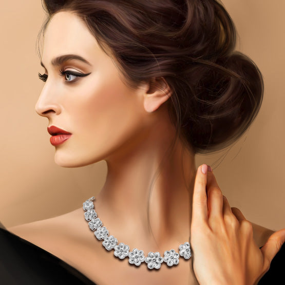 Exquisite Rose Cut Diamond Flower Collar Necklace, 36.39 carats