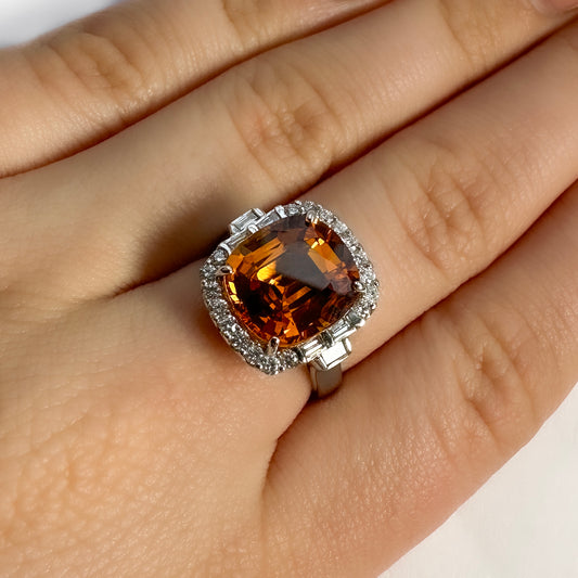 7ct Orange Yellow Sapphire Cluster Ring