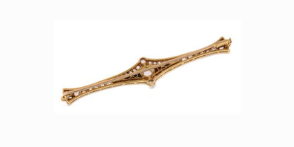 Vintage Art Deco Rose Cut Diamond and Onyx Bar Brooch, 18ct Gold