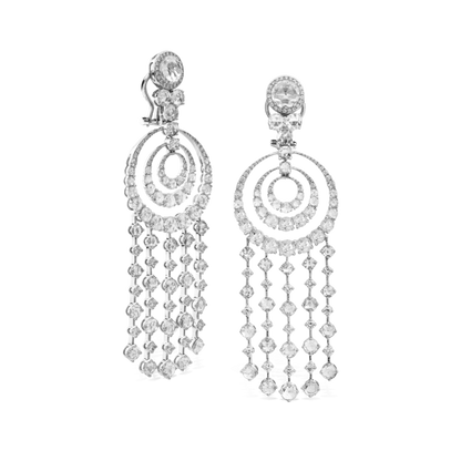 Rose Cut Diamond Spiral Drop Earrings, set with 10.86 carats of dangling round rose cut diamonds with concentric spirals at the centre