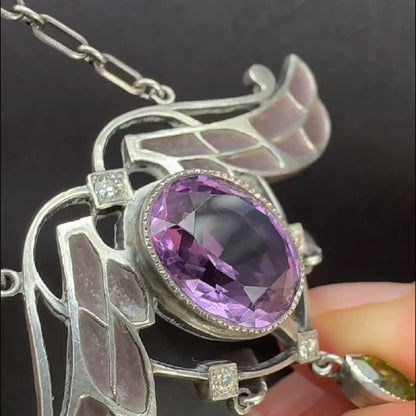 Art Nouveau Plique-à-jour Gemstone Pendant