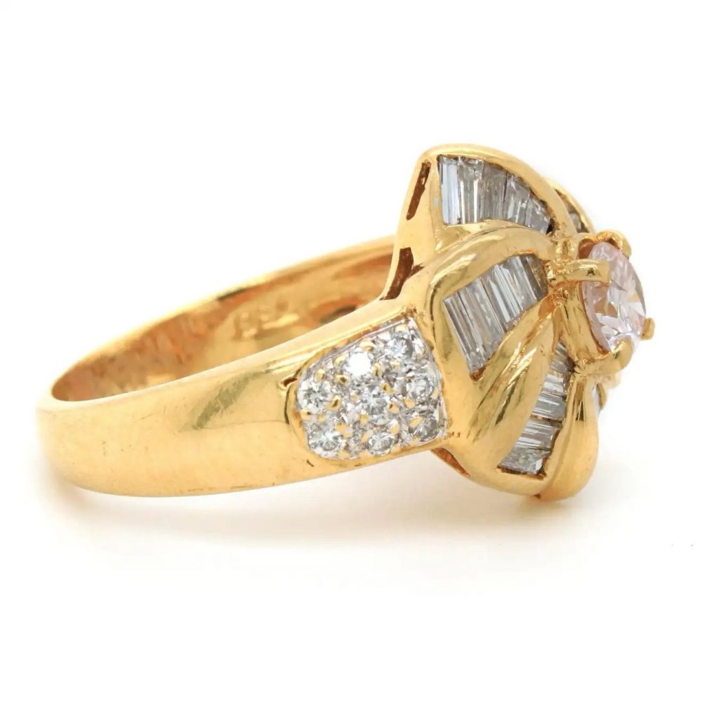 Vintage Faint Pink and White Diamond Floral Cluster Windmill Ring