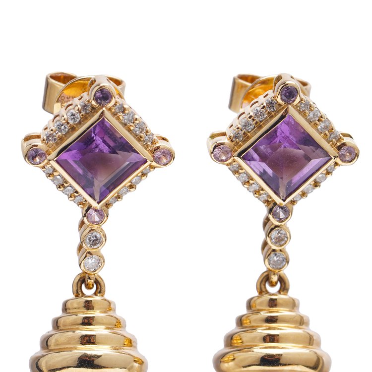 Vintage Amethyst and Pearl Drop Earrings with Diamonds