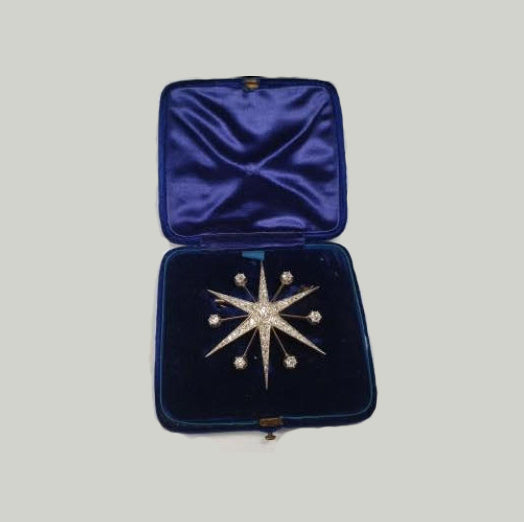 Antique Victorian 4.10ct Diamond Star Brooch in Silver and Gold