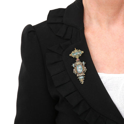 Victorian Antique Twin Doves Micromosaic Pendant Brooch