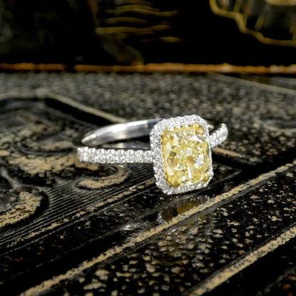 GIA 1.24ct Fancy Yellow Diamond Cluster Engagement Ring