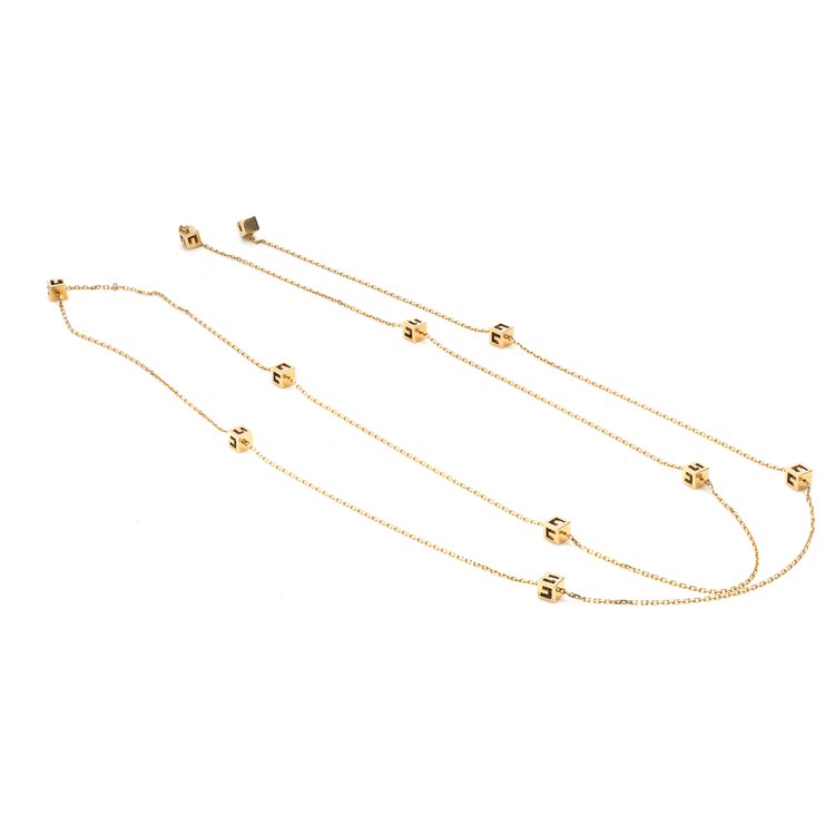 Gucci 18ct Yellow Gold Long Chain Necklace with G Logo Cubes