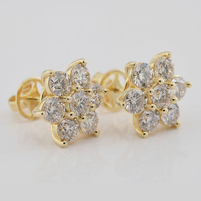 5.62ct Brilliant Cut Diamond Floral Cluster Earrings in 18ct Yellow Gold