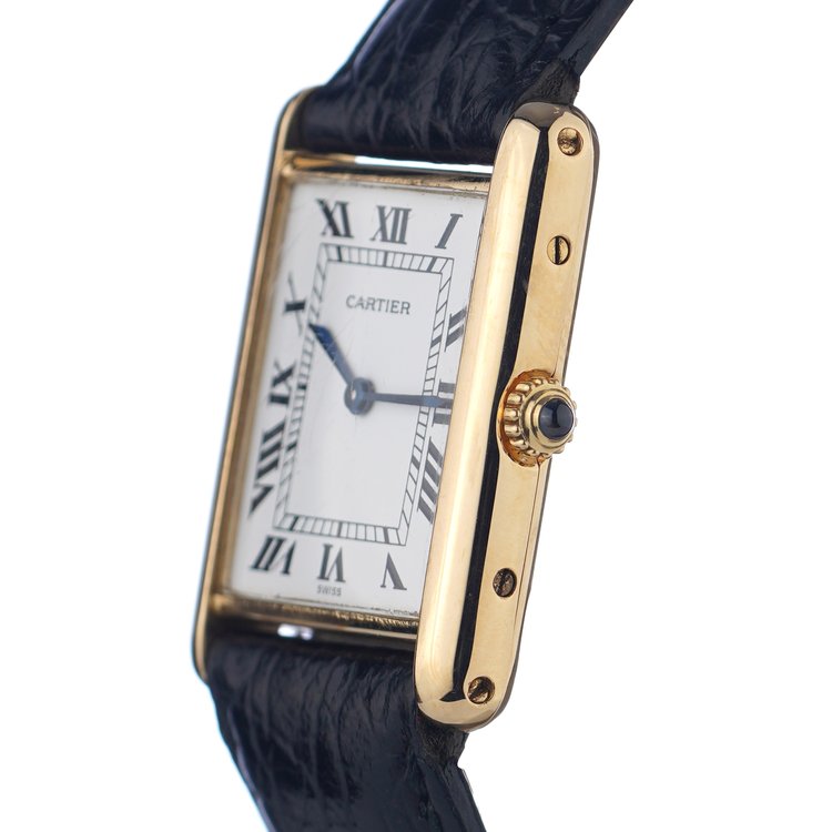 Vintage Cartier Tank 18ct Gold Watch rare Cartier double signed dial