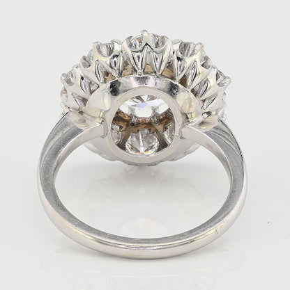 Late Art Deco Certified D VS 1.35ct Diamond Daisy Cluster Engagement Ring in Platinum, 3.19 carat total