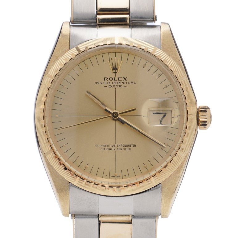 Vintage 1970s Rolex Oyster Perpetual Date 1512 Steel and 14ct Yellow Gold Watch