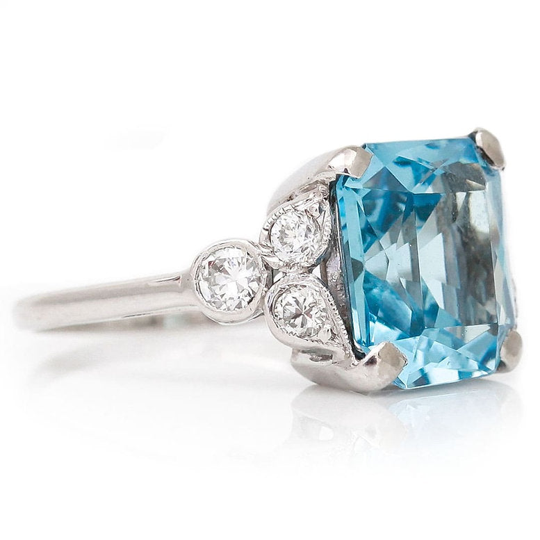Art Deco 3.40ct Aquamarine and Diamond Ring