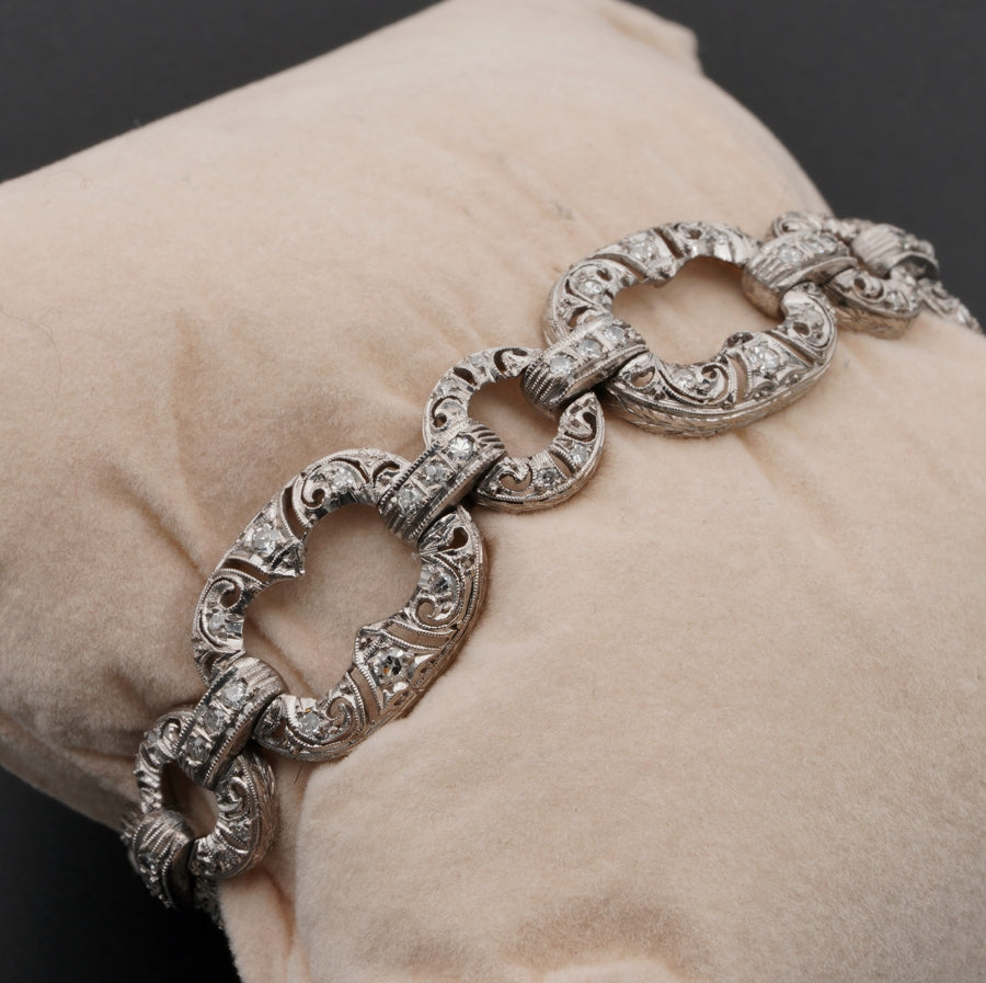 Art Deco 2.1ct Diamond Set Platinum Link Bracelet
