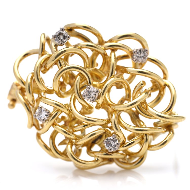 Vintage 18ct Yellow Gold Brooch with Diamonds by Alan Martin Gard