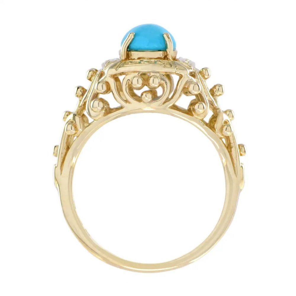 Turquoise Set Yellow Gold Filigree Ring
