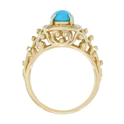 Turquoise Set Yellow Gold Filigree Ring