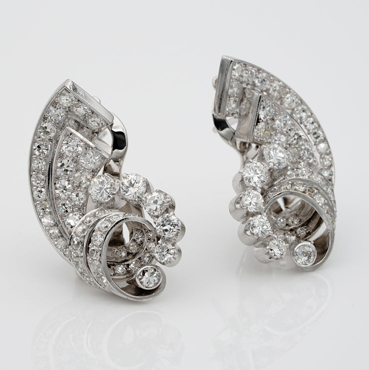 Art Deco 4.50ct Diamond Cornucopia Earrings
