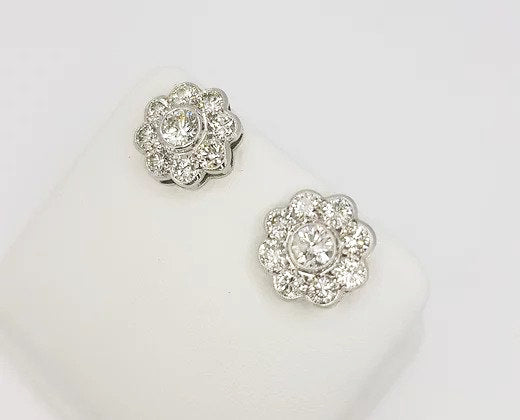 2.55ct Diamond Daisy Flower Cluster Stud Earrings, in 18ct white gold