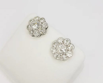 2.55ct Diamond Daisy Flower Cluster Stud Earrings, in 18ct white gold