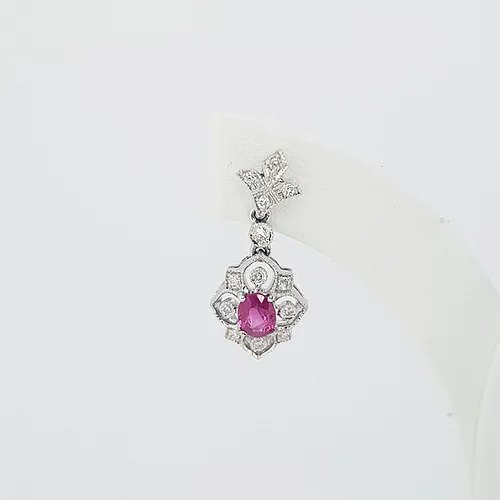 Edwardian Style Ruby and Diamond Cluster Drop Earrings