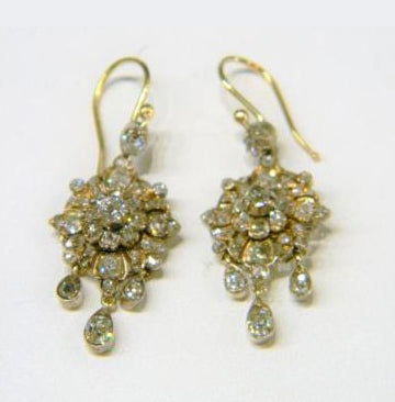 Antique Old Mine Cut Diamond Cluster Drop Earrings, 3.00 carat total, Circa 1840