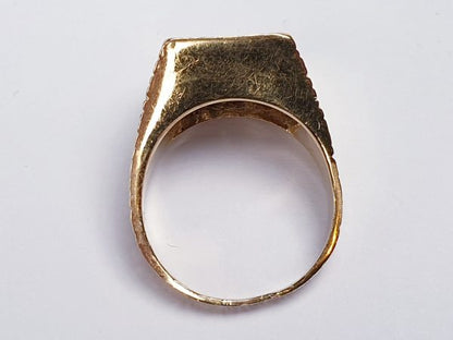 Vintage 1960s Retro Diamond and Textured Gold Rectangular Dress Ring; fifteen brilliant-cut diamonds arranged into three rows, 0.70 carats, chunky textured 18ct yellow gold shank