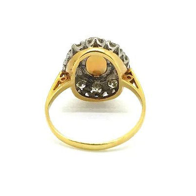 Vintage Antique Style Opal and Diamond Cluster Engagement Ring