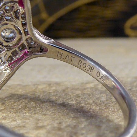 Art Deco Style Ruby and Diamond Navette Plaque Ring, 1.50cts, Platinum